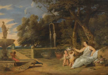 Flore avec trois putti dans un jardin